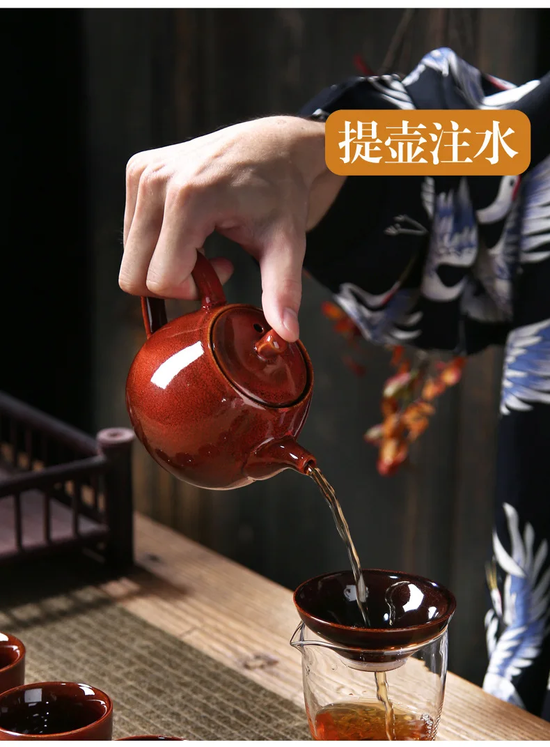 Top Grade Ceramic Tea Utensil Ware Teapot And Teacup Kit Creative Kiln Baked Glaze Kung Fu Tea Set the Mid-autumn Festival Small