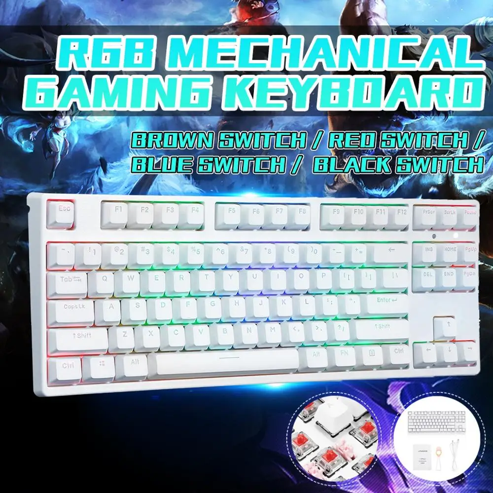 87 ключ NKRO USB Проводная RGB подсветка переключатель Gateron PBT двойная съемка клавиатуры Механическая игровая клавиатура для E-sport офиса ПК ноутбука