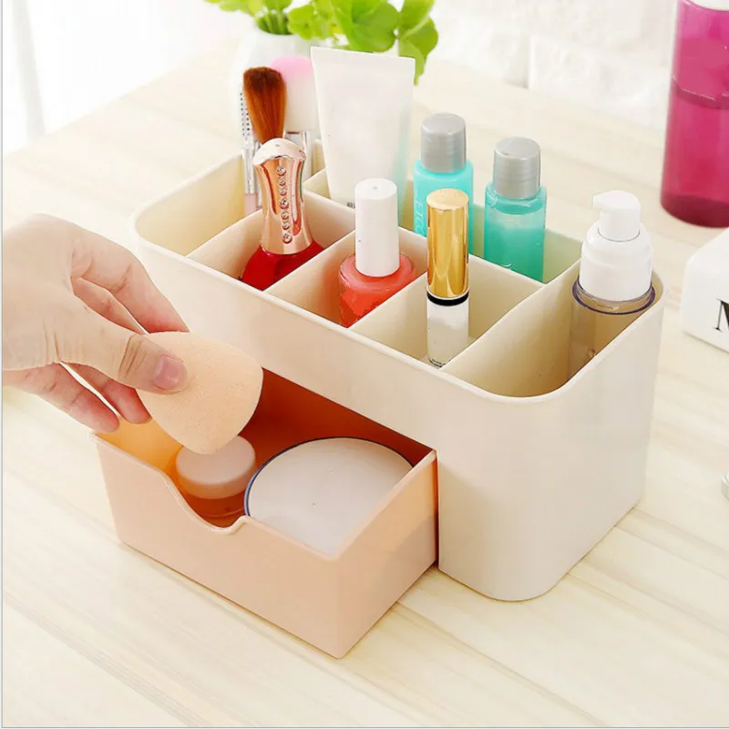

Plastic Makeup Organizer Make Up Brush Storage box with Drawer Cotton Swabs Stick Storage case cosmetic organizer