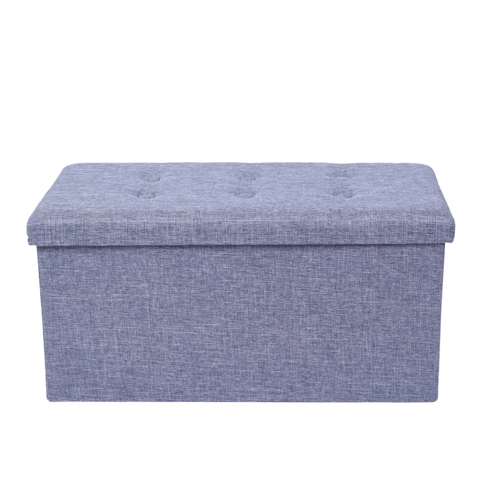 

Practical Hessian Rectangle Shape Surface with Leather Button Footstool Gray