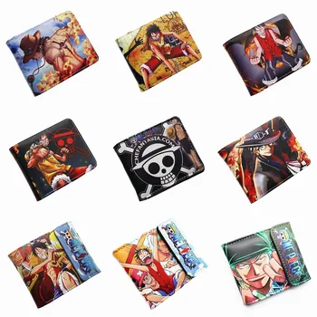 

Anime One Piece Luffy Pu Wallet Bifold Short Photo Card Holder Layers Purse Leather Cosplay Button Boys Girls Men's Wallets