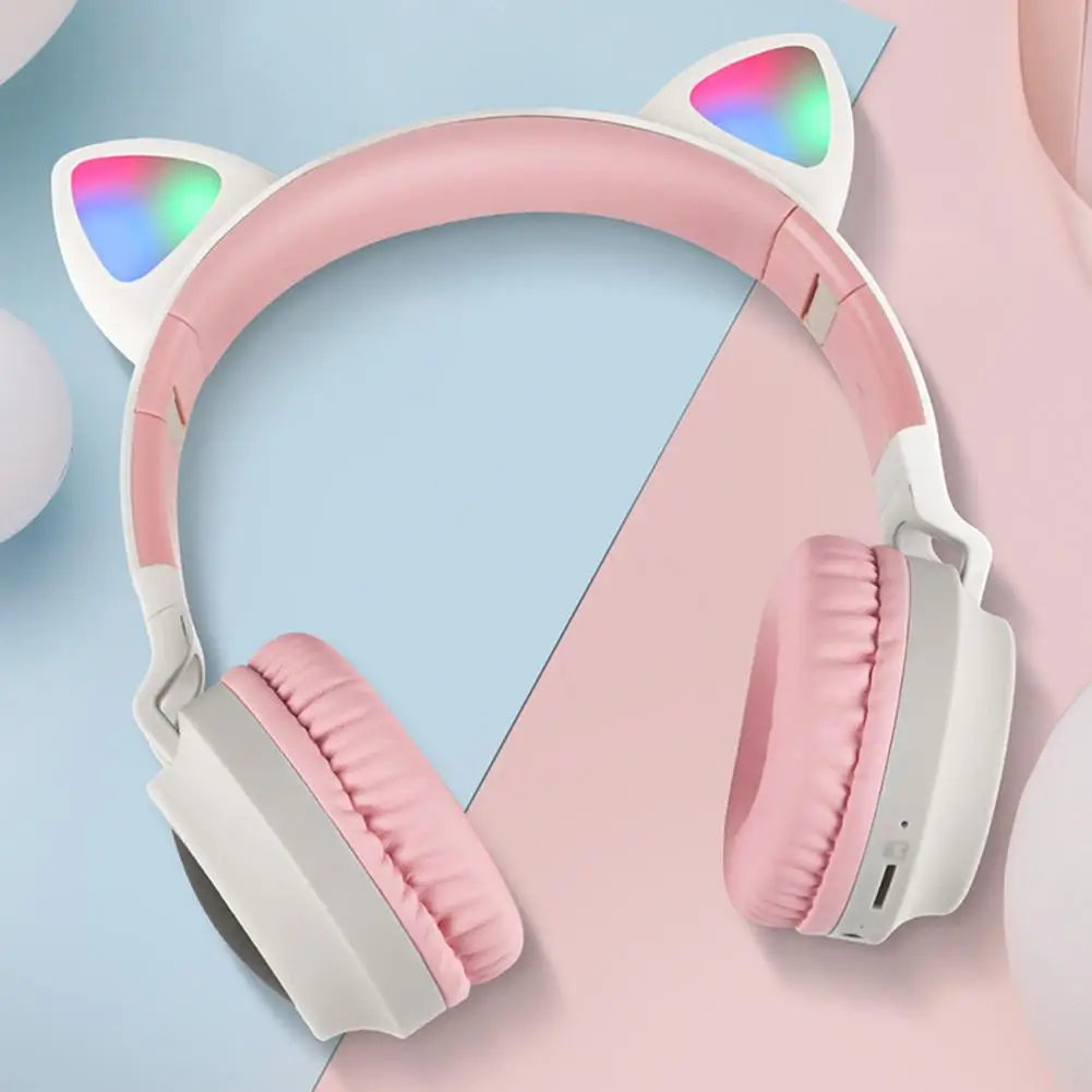 LED Cat Ear Headphones Bluetooth 5 0 Noise Cancelling Adults Kids girl Headset Support TF Card FM Radio With Mic