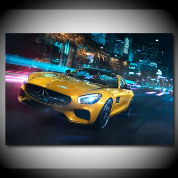 

Canvas Paintings SuperCar Mercedess-benz A M G GT Yellow Car Picture Modern Wall Art Posters and Prints for Living Room Decor