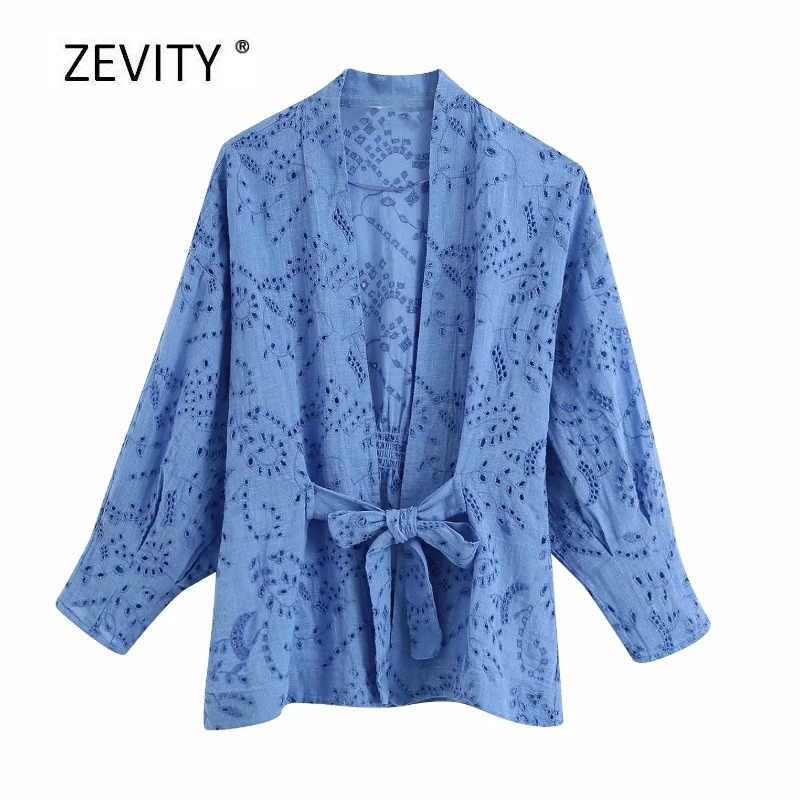 New women vintage hollow out embroidery open stitch casual kimono blouse lady bow sashes shirt chic femininas blusas tops LS6880 New women vintage hollow out embroidery open stitch casual kimono blouse lady bow sashes shirt chic femininas blusas tops LS6880