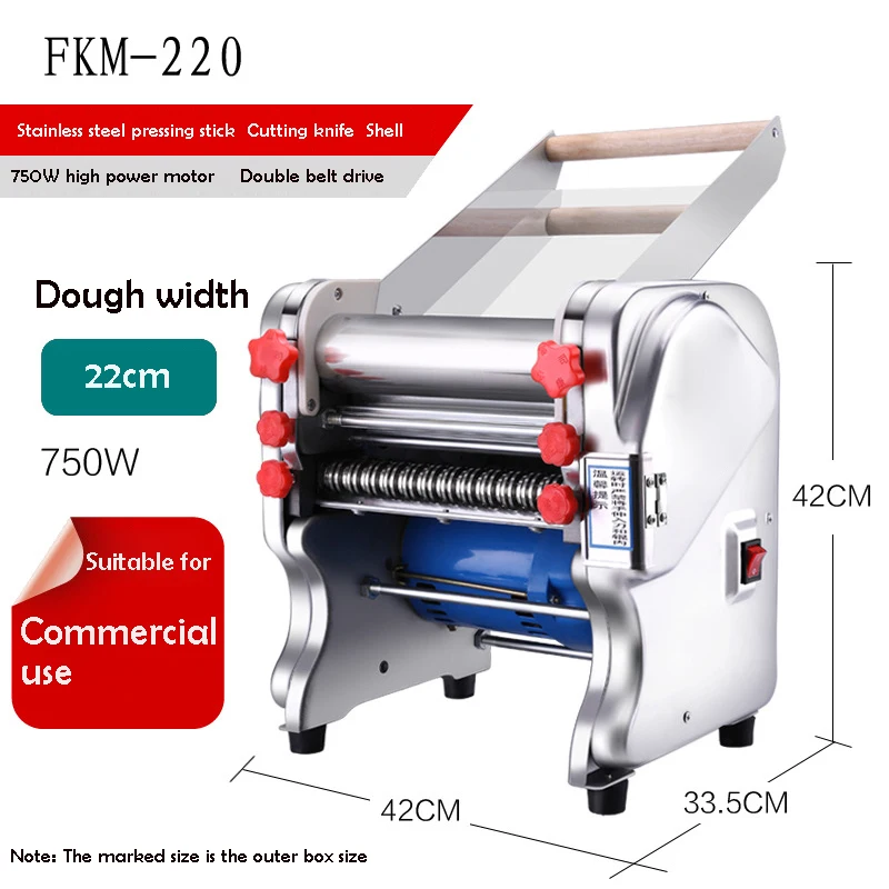 750W 220mm Wide Commercial Electric Noodle Pressing Machine Stainless Steel Pasta Maker Multifunctional Noodle Rolling
