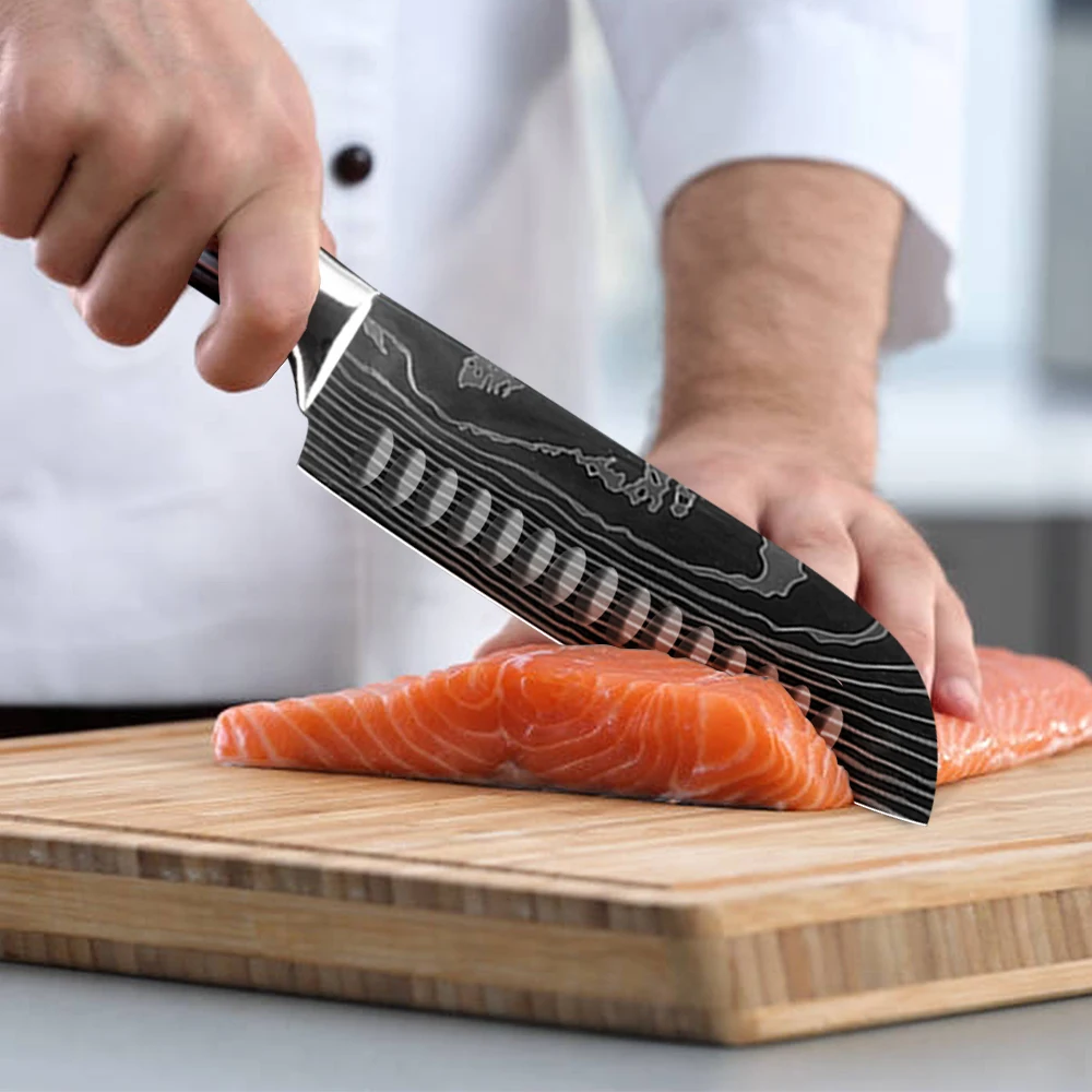 Нож шеф повара Nakiri 7 дюймов из высокоуглеродистой немецкой нержавеющей стали нож