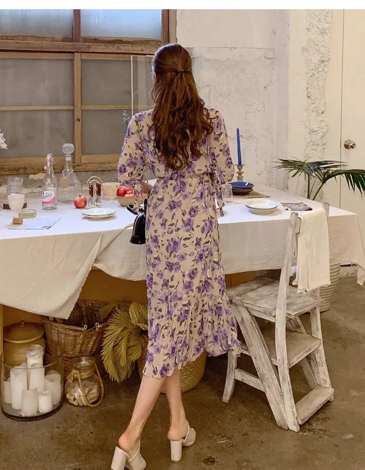 Летнее платье с рукавом три четверти и принтом Vestidos женское платье с v-образным вырезом и высокой талией до середины икры свободное повседневное праздничное платье