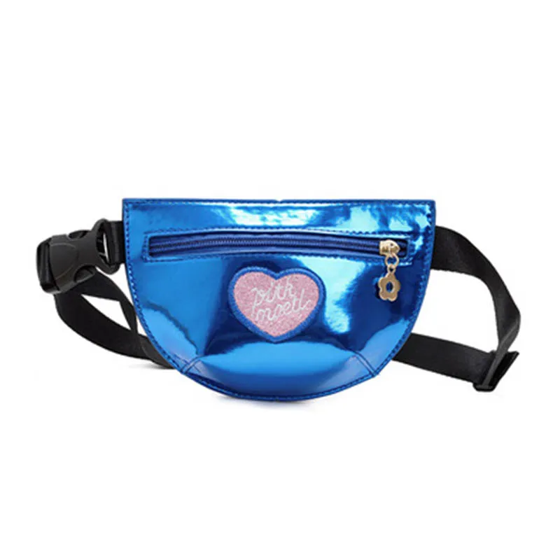 Blue fanny pack Новые поясные сумки для детей из искусственной кожи с узором в виде сердца, вместительные Детские поясные сумки для девочек, банановые сумки для девочек на плечо - Цвет: Blue fanny pack