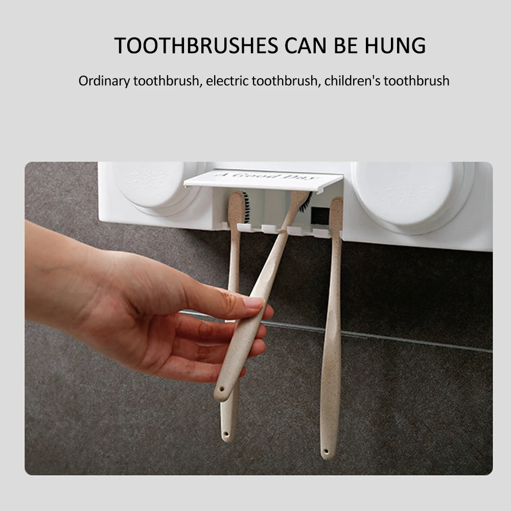 Multi-function Cup Toothbrush Holder Set Can Hang Wall Automatic Squeeze Toothpaste Toothbrush Holder Large Capacity Bathroom