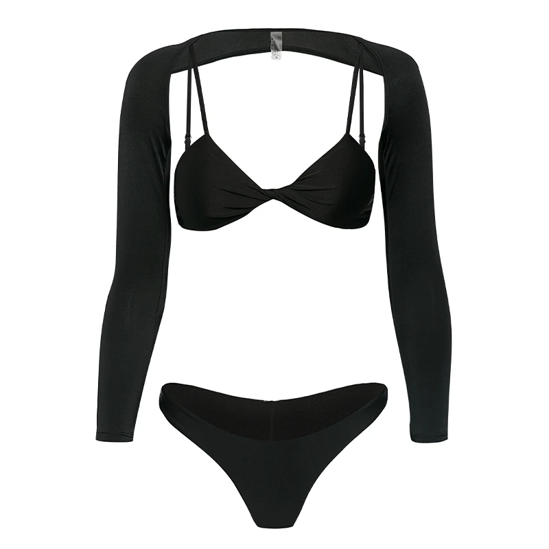 In-X Long sleeve sexy bikini three sets Neon swimsuit female Push up swimwear women High cut bathing suit Micro bikini new - Цвет: 2093-1