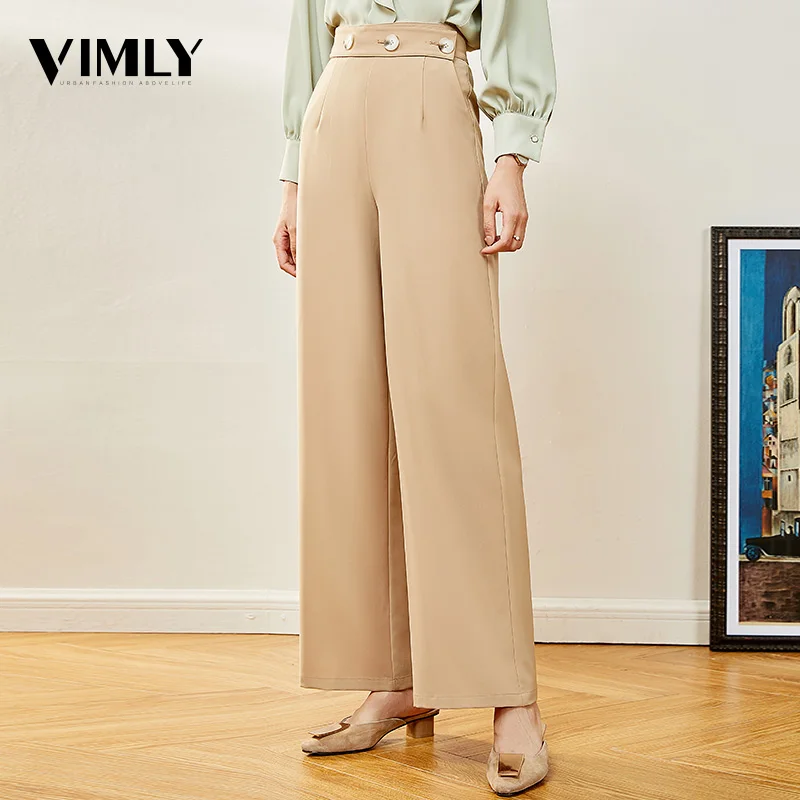 

Vimly Office Ladies High Waist Straight Pants Elegant Women Trousers Zipper Pocket Solid Female High Street Wear Pants