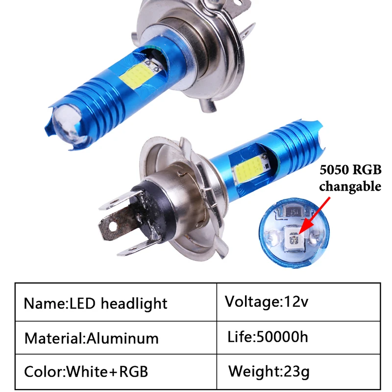 Светодиодный двигатель H4 мотоциклетная фара Hi/Low 30 светодиодный COB лампа все-в-одном Лампа фара двигателя 8 Вт белый+ RGB DC12v мотоциклетный доступ
