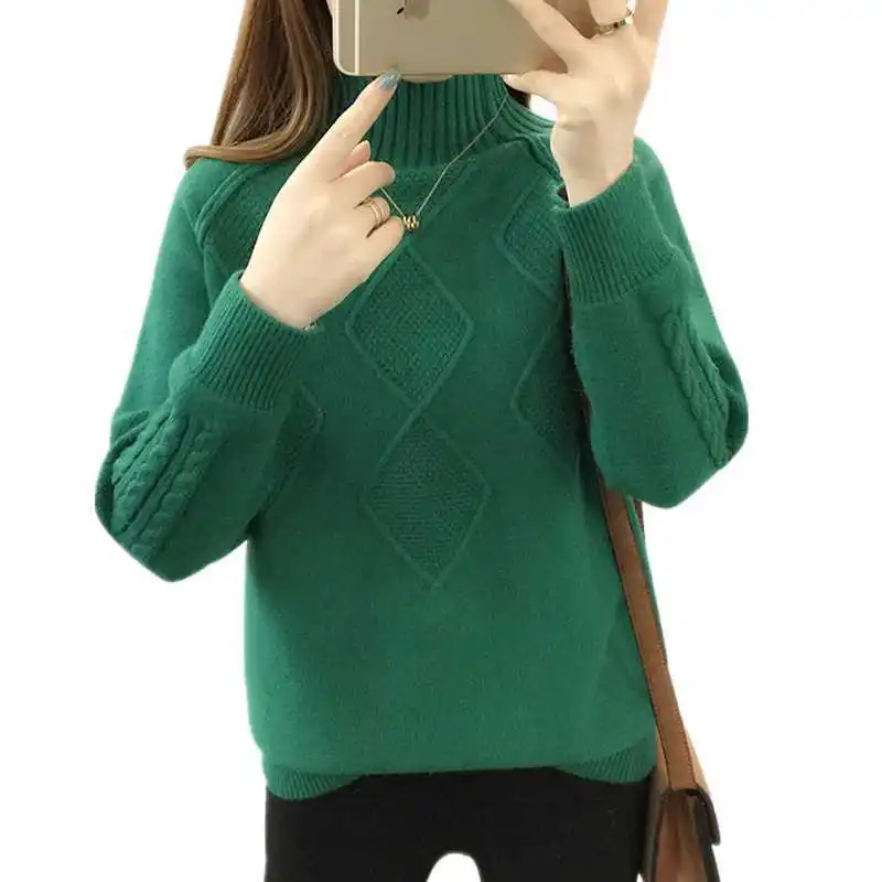 

2019Autumn Sweater Women Embroidery Knitted Winter Women Sweater And Pullover Female Tricot Jersey Femme half high collar sweart