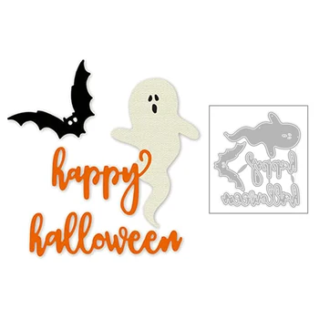 

2020 New Halloween Happy Word Lmp Ghost and Animal Bat Metal Cutting Dies For Scrapbooking Greeting Card Paper Making no stamps
