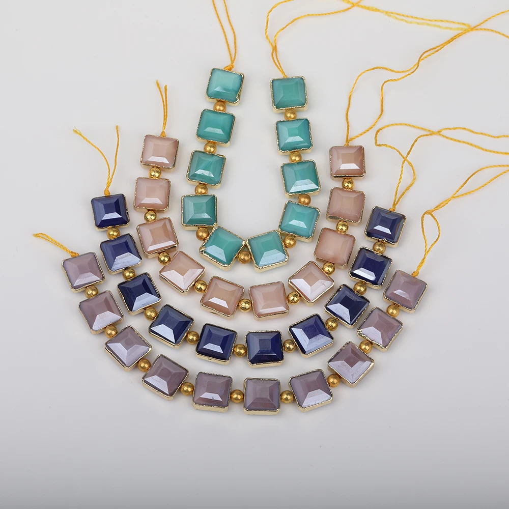 

7 Color Choice,Approx 10pcs/strand Square Shape Glass Beads Pendant,Cube Beads Chains Charms Jewelry Making DIY CHSJ-07AMAH
