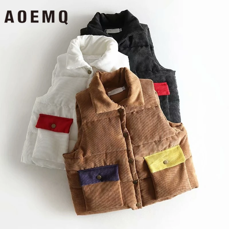 AOEMQ плотное пальто без рукавов 100% хлопок теплый зимний жилет с карманами верхняя