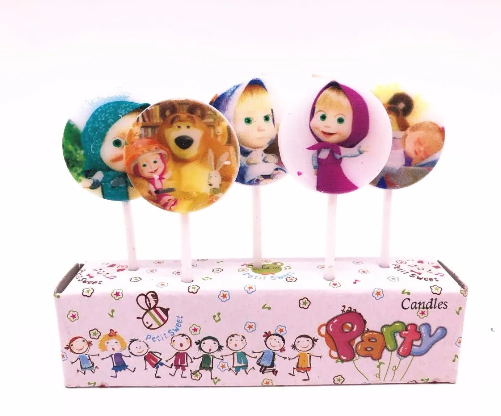 

5pcs/lot Masha and bear Party Supplies Kids Birthday Candles Evening Party Decorations Set Birthday Wedding Party Cake Candles