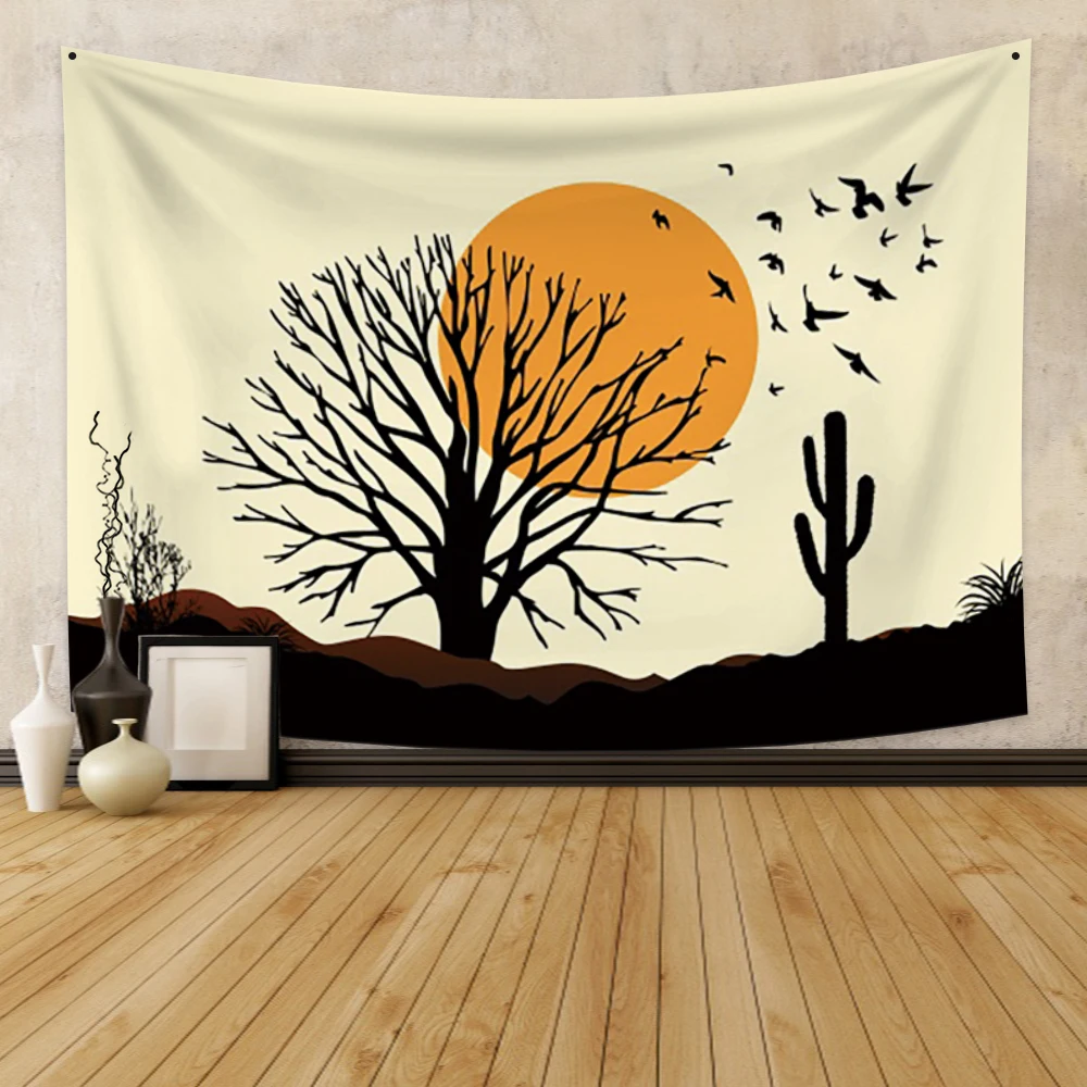 

Laeacco Minimalism Tapestry Wall Hanging Blanket Sunset Tree Wall Carpet Cloth Asuka Cactus Cartoons Dorm Home Decor Beach Towel