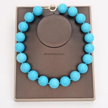 

GuaiGuai Jewelry 20" 20MM Blue Turquoise Gems Stone Necklace
