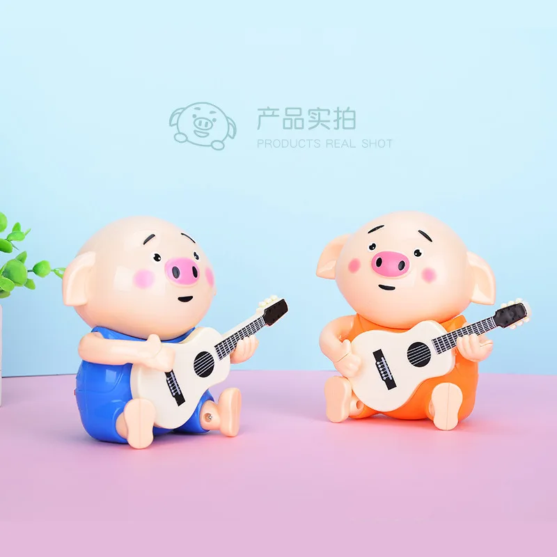 Douyin маленькие игрушки для детей, для мальчиков, для детей 1-2 лет, для девочек 3 лет, поросенок, электрогитара, водоросль, свиная кожа, может спеть, вращающаяся