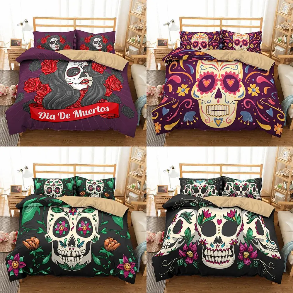 

Boniu 3D Sugar Skull Quilt Cover Bedding Set 2/3pc Duvet Covers Pillowcases Comforter Bedclothes Luxury Home Textiles