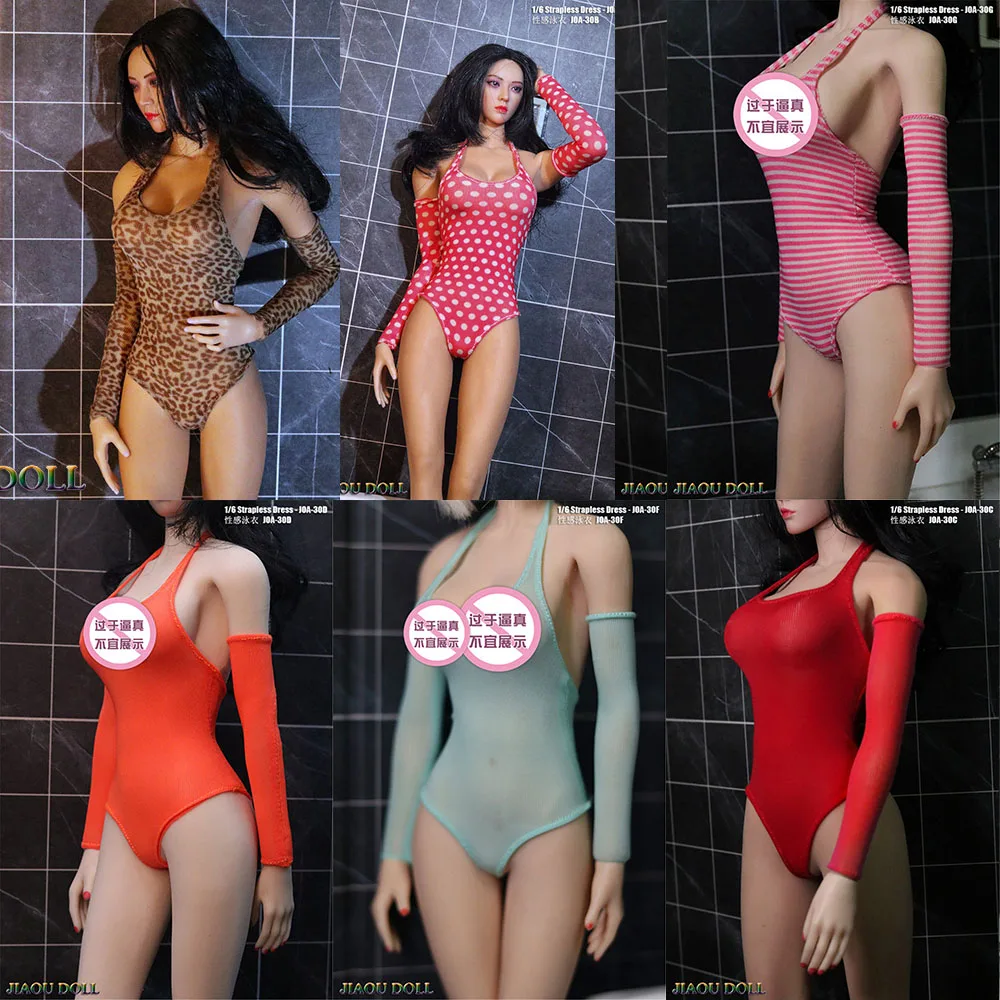 JIAOU DOLL 1/6 Female Long-sleeved Tights Bodysuit Clothes for 12" Action Figure 