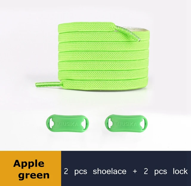1 Pair Buckle Lock No Tie Shoelaces Elastic Reticulated Woven Flat Shoe Laces Quick Wear In 1 Second Sneakers Lazy Shoelace Apple green