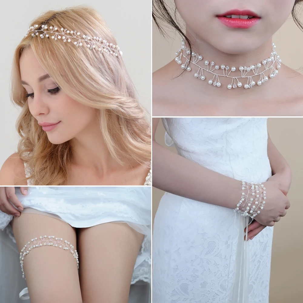 TRiXY H47-s Pearls Wedding Headband for Bride Rhinestones Beading Hairpins Bridal Headpiece Wedding Hair Jewelry Accessories