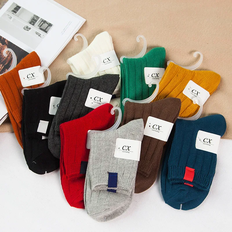 Осень и зима стиль книга стандарт сплошной цвет женские носки без пятки базовые модели хлопок японский стиль двойные иглы для женщин