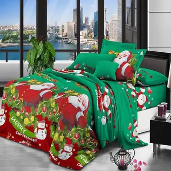 

Christmas Bedding Set Santa Snowflake Print Duvet Cover SET 3 Pieces Santa Claus Pattern Bedding Cover Set Queen Size with 2