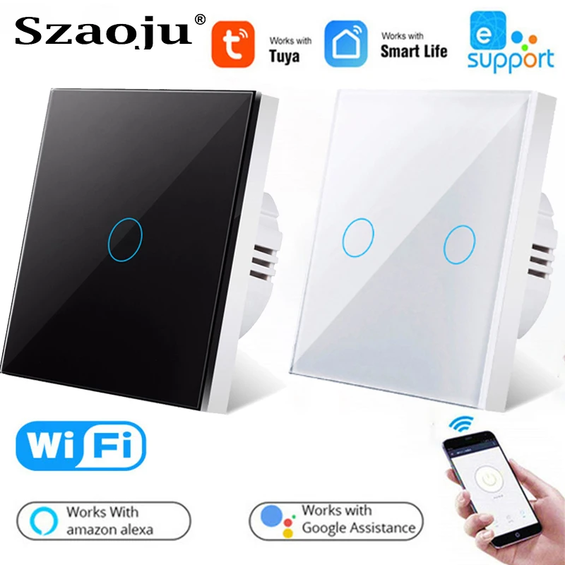 Умный сенсорный выключатель Szaoju Tuya с Wi-Fi стеклянная панель Европейский настенный