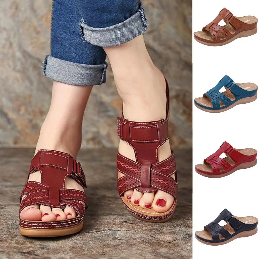 

Women Summer Non-Slip Slippers Romen Sandals Open Toe Hook Loop Comfy Gladiator Sandals Casual Platform Wedges Sandals #G3