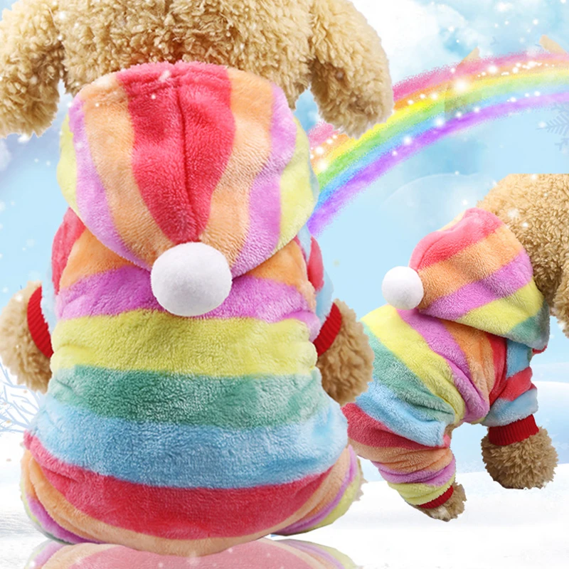 

Rainbow Color Stripes Pet Clothes For Small Dogs Cute Flannel Button Dog Clothes Spring Autumn Warm Polka Dots Pet Cat Clothes
