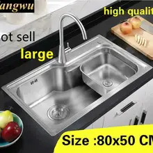 Бытовая Роскошная кухонная раковина с одним лотком, посуда из нержавеющей стали 304,, большая 80x50 см