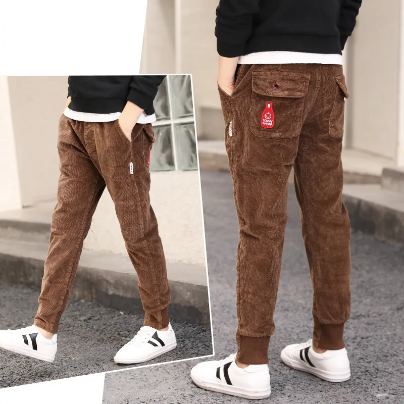 

2018 Autumn And Winter New Style Korean-style BOY'S Corduroy Pants Big Boy Fashion Printed Coke Trousers