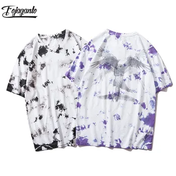 

FOJAGANTO Men Streetwear T Shirt Fashion Brand Short Sleeve Tee Cotton Angel Pattern Print New Tie Dye Men Casual T-Shirts