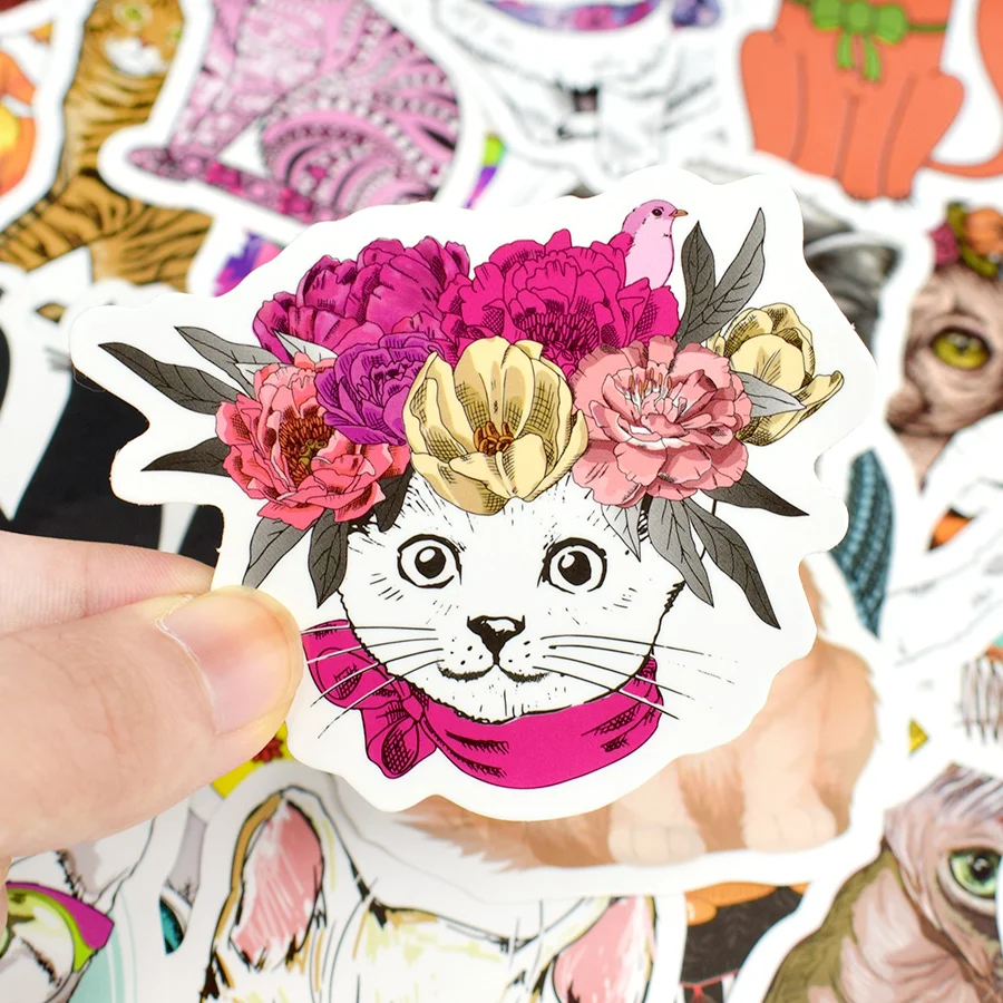 50PCS Cat Stickers Kawaii Cartoon Kitty Animal Stickers Waterproof Vinyl Laptop Decal Sticker for Laptops Notebook Luggage Phone