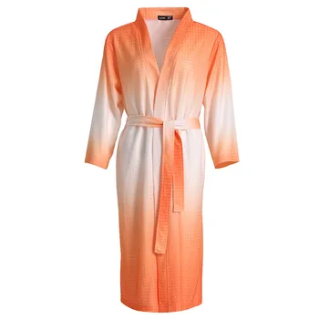 

Gradient Colors Waffle Fabric Women Robe for Couple Bathrobes Soft Absorbent Breathable Bath Robes for Spring Summer and Autumn