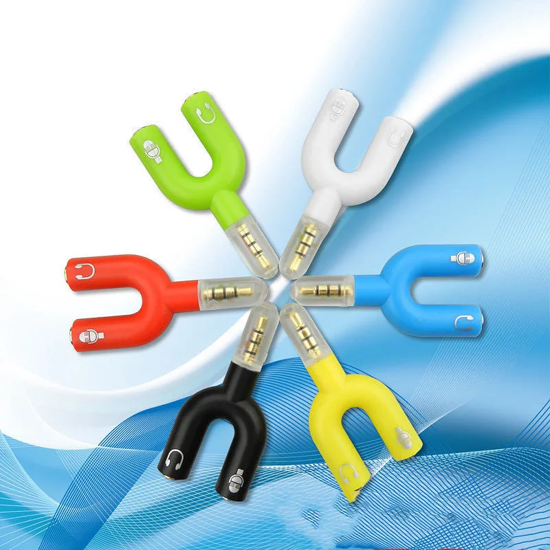 10PCS U Type Adapter Dual 3 5 MM Headphone Plug Audio Cables Splitter Microphone 2 in 1 Swivel Connector
