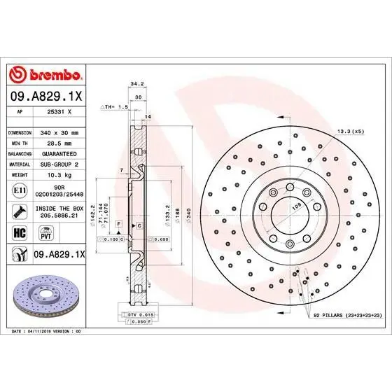 Диск перфорированный Brembo Xtra BREMBO 09.A829.1X | Автомобили и мотоциклы
