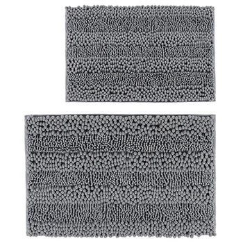 

Hot Non-Slip Chenille Bathroom Carpet Set Super Soft Absorbent Striped Carpet 2 Packs Each Size One