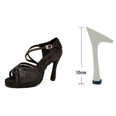 Ladingwu обувь для латинских танцев на платформе; обувь для танцев; Обувь для бальных танцев; черные стразы для девочек; Каблук 10 см; Танцевальная обувь для сальсы - Цвет: Black 10cm