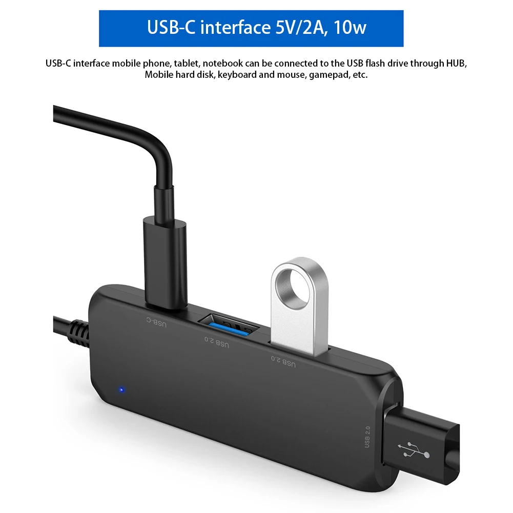 Адаптер концентратор Type C 2 0 с 4 usb портами и портом для зарядки тонкий удлинитель