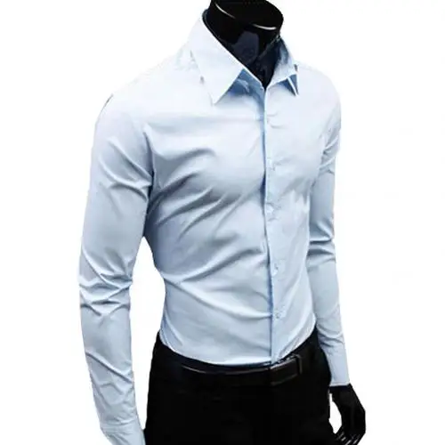Light Blue Топ бизнес джентльмен дикая рубашка Топ(M-5XL) тонкий хлопок размера плюс рубашка мужская однотонная с длинным рукавом модная дизайнерская рубашка - Цвет: Light Blue