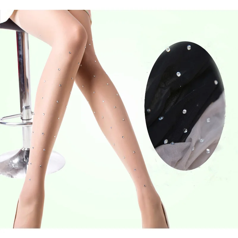 Новые летние женские сексуальные чулки Collant Femme колготки блестящие со стразами