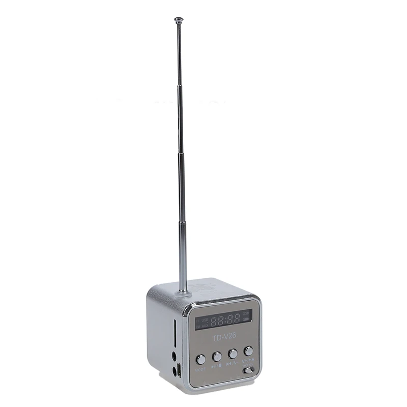 TD V26 портативный мини цифровой динамик с микро SD / TF USB /FM серебро 1 кабелем и o
