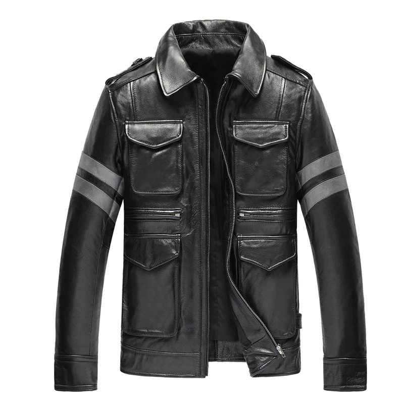 

Free shipping,Brand new pockets jacket,mens 100% genuine leather Jackets,winter thick warm coat,mans motor biker jacket.M65 plus