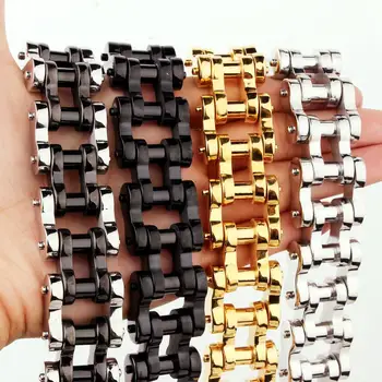 

22mm Wide Huge Heavy Gold Black 316L Stainless Steel Motorcycle Bike Link Chain Men's Bracelet Wristband Cool Jewelry 9"