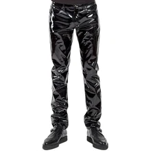 

Men's Sexy Patent Leather Zip Trousers Glossy Clubwear Skinny Performance Pants 2021 Simple Big Pocket Windproof Casual Trousers