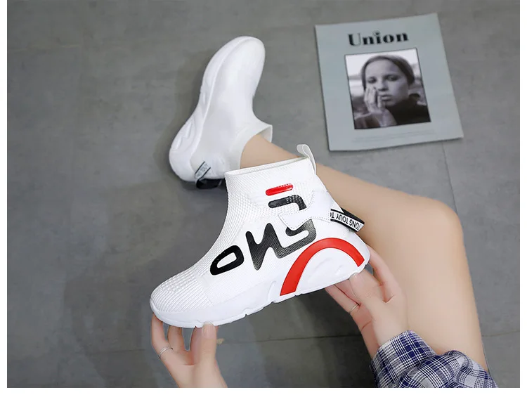 Эластичные носки; кроссовки; Женская Корейская версия; Новинка года; сетчатые красные модные высокие спортивные короткие ботинки; женские ботинки
